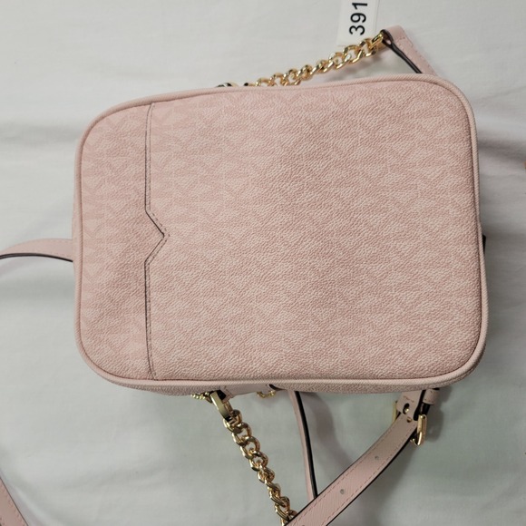 Michael Kors Pink Signature Logo Jet Set Camera Crossbody Bag Gold Chain Strap - Picture 11 of 12